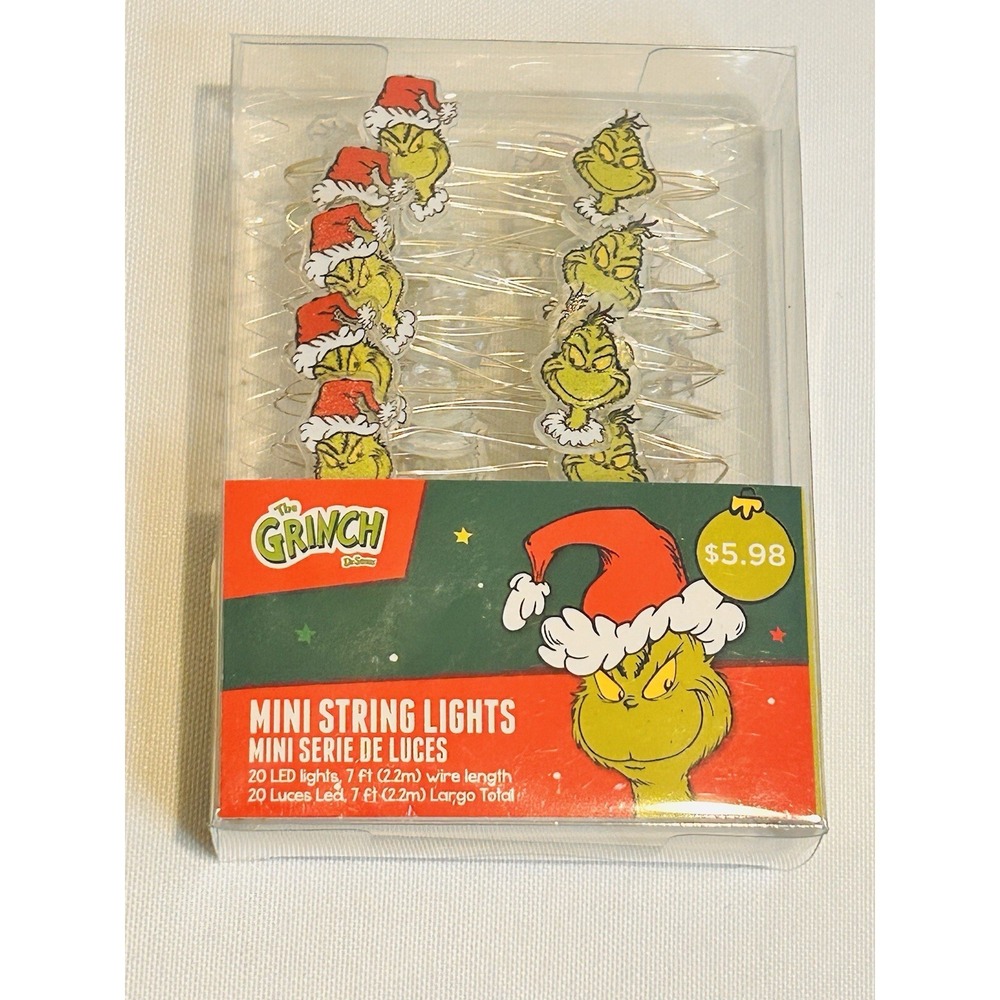 The Grinch That Stole Christmas Mini String Lights 20 LED Dr Seuss 7 ft New G11